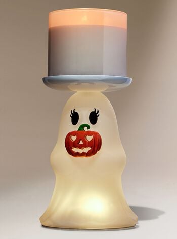 Light-up Ghost Jack-o'-lantern Pedestal 3-Wick Candle Holder 3-Wick Candle Holder