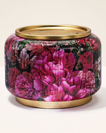 Floral Ribbed Glass Pedestal 3-Wick Candle Holder ที่วางเทียนหอม3 ไส้