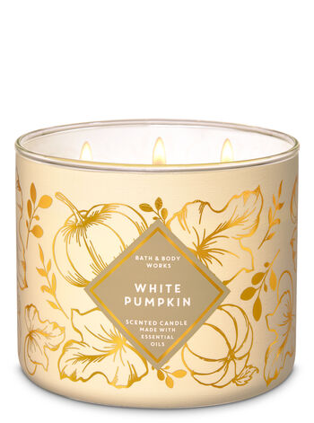 The scent of White Pumpkin, Autumn Spice Blend & Ground Cinnamon in the room-filling fragrance of our 3-Wick Candle with Essential Oils 3-Wick Candle 3-Wick Candle
