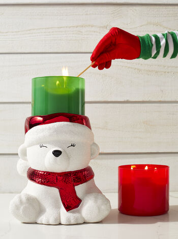 Santa Bear Pedestal 3-Wick Candle Holder 3-Wick Candle Holder